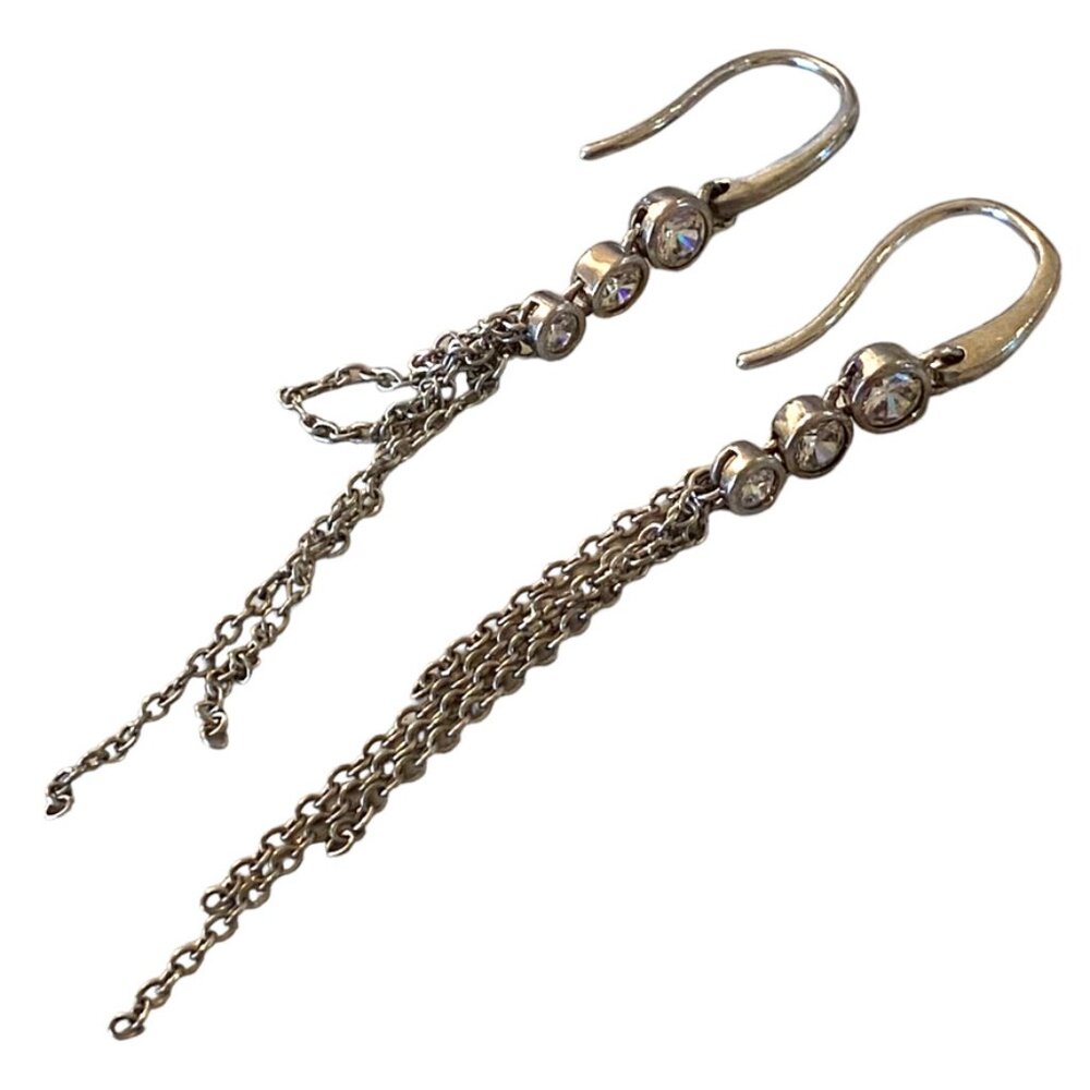 Sterling Silver Drop Earrings w CZ Cubic Zirconia Waterfall Elegant Dainty EJI